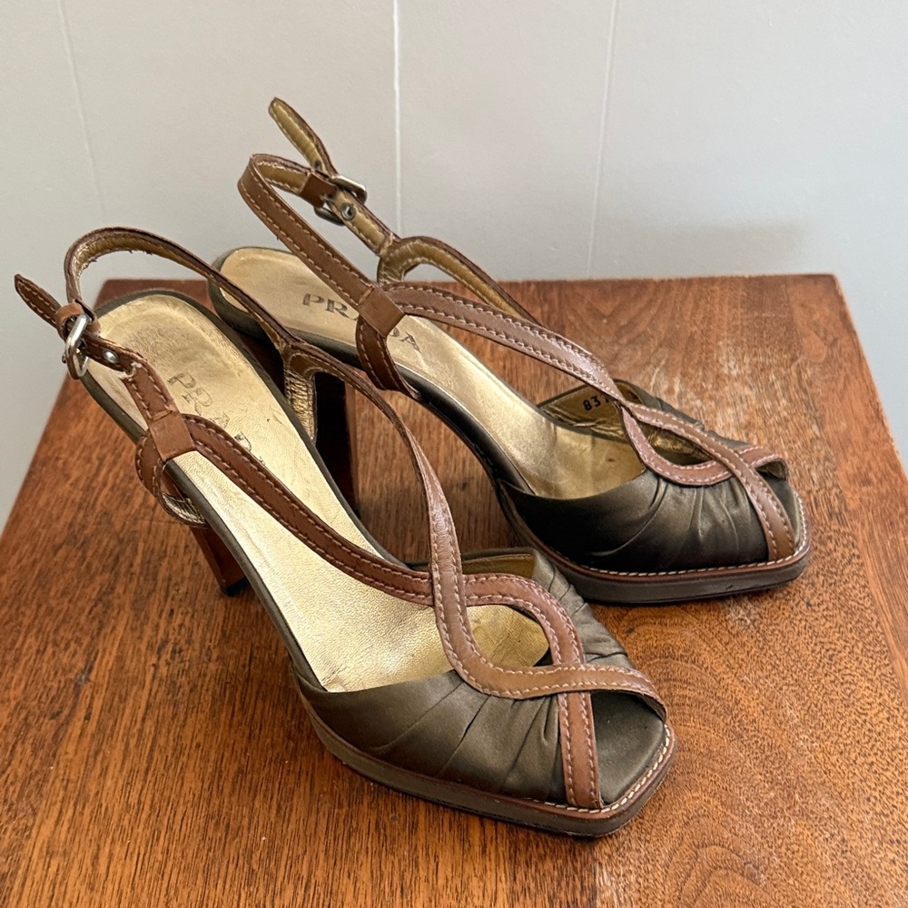 Prada Brown Strappy Leather Heels
